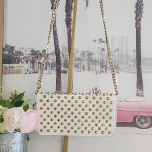 White and Gold Studded Women's Bag